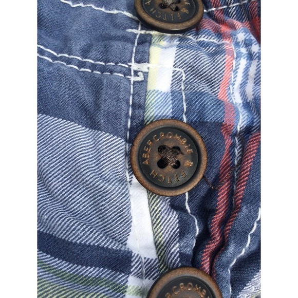 Abercrombie & Fitch Mens shorts size 30 madras plaid blue white button fly beach - Picture 4 of 10
